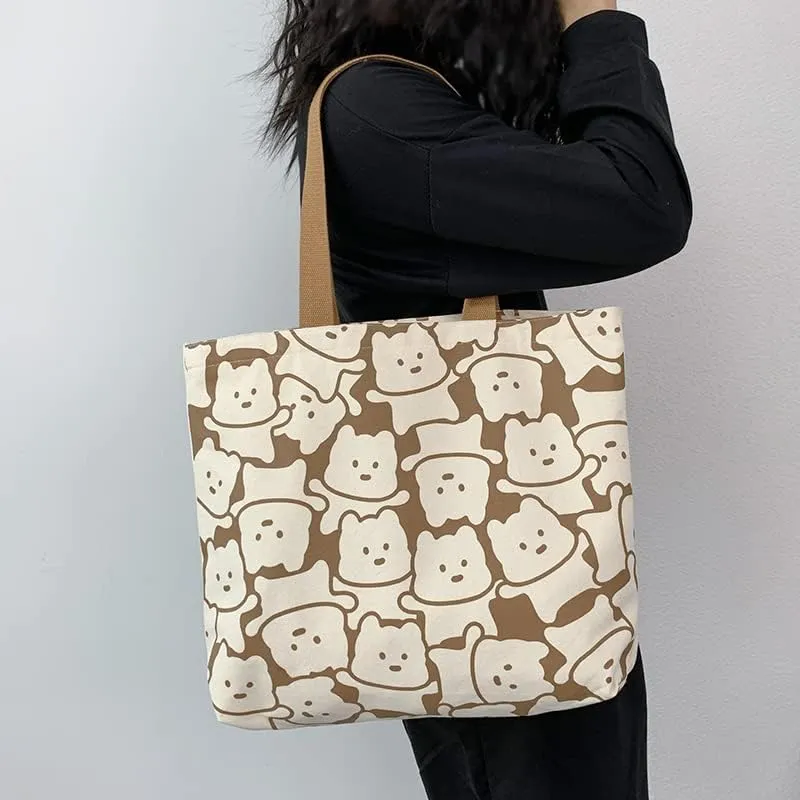 Shopping Bag Tote Bag Canvas Reusable Shoulder Bag handbag with inside pocket for shopper everyday life