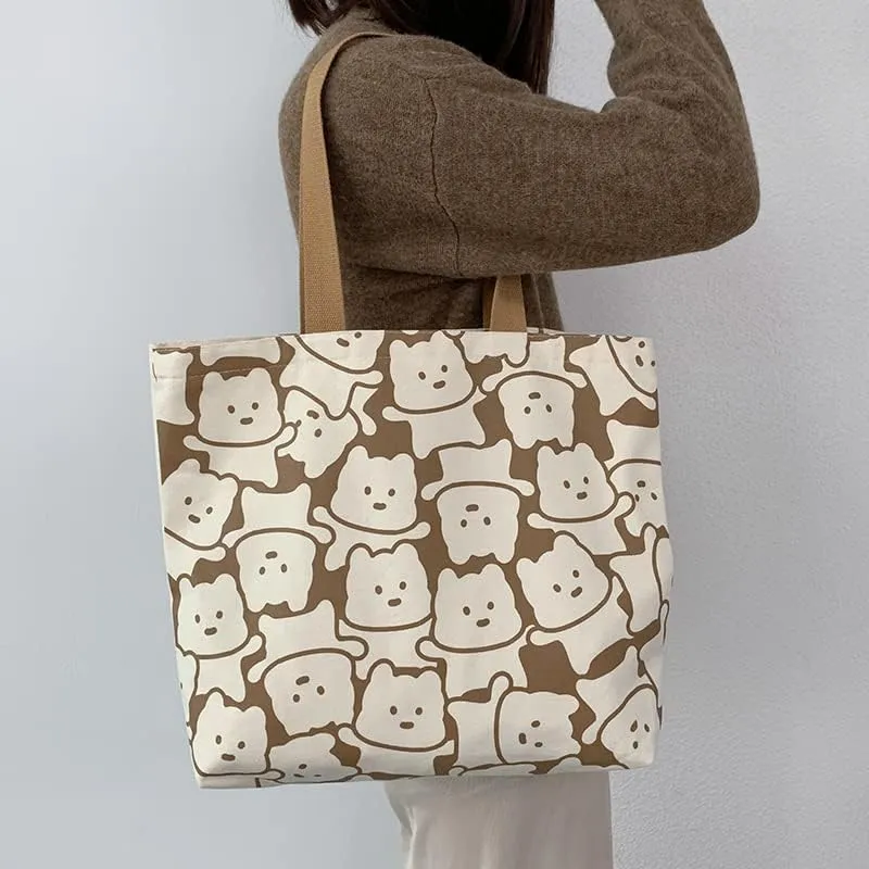 Shopping Bag Tote Bag Canvas Reusable Shoulder Bag handbag with inside pocket for shopper everyday life