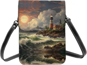 Shoulder Bag Crossbody Cell Phone Purse Coast Wave And Lighthouse Printed Crossbody Bags