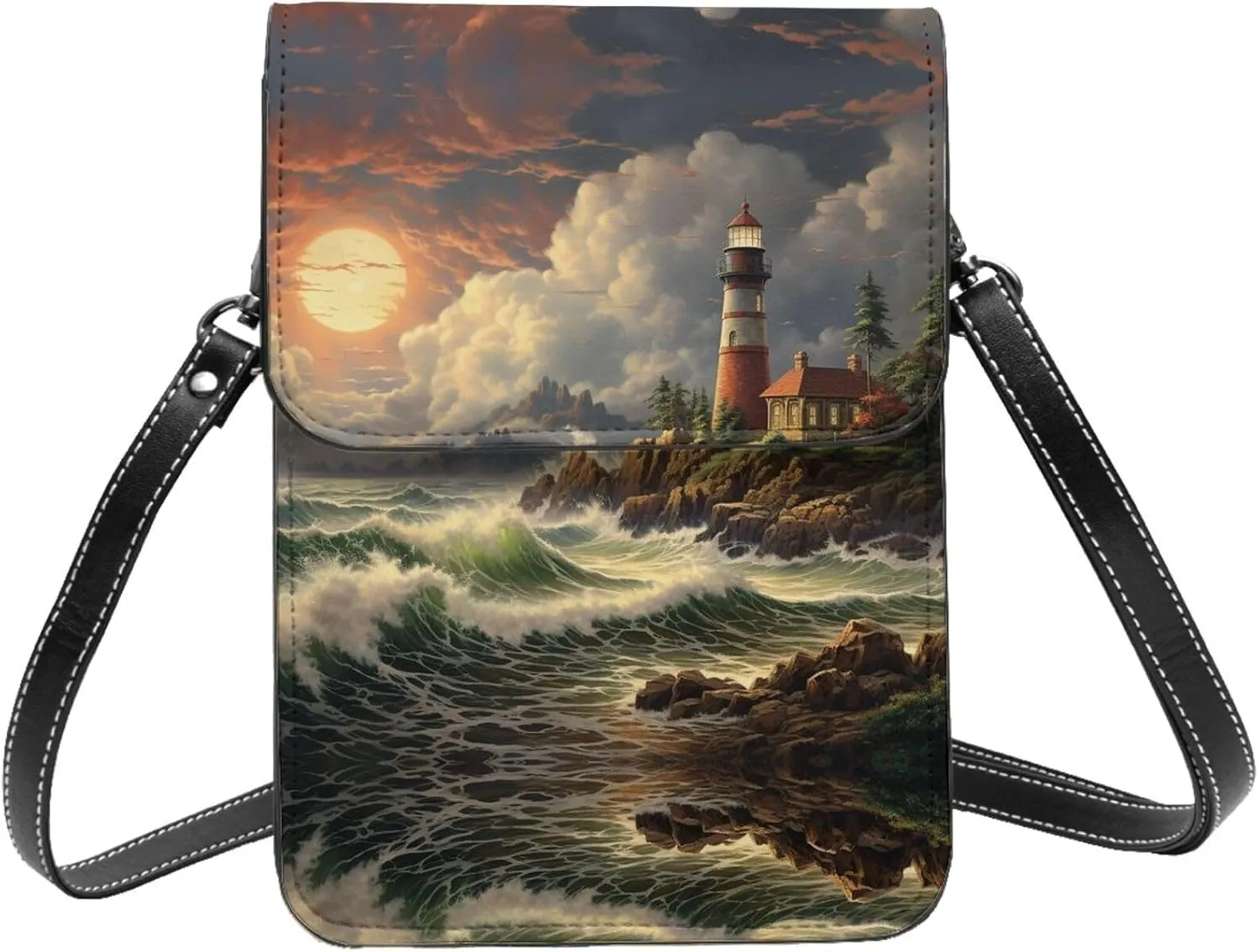 Shoulder Bag Crossbody Cell Phone Purse Coast Wave And Lighthouse Printed Crossbody Bags