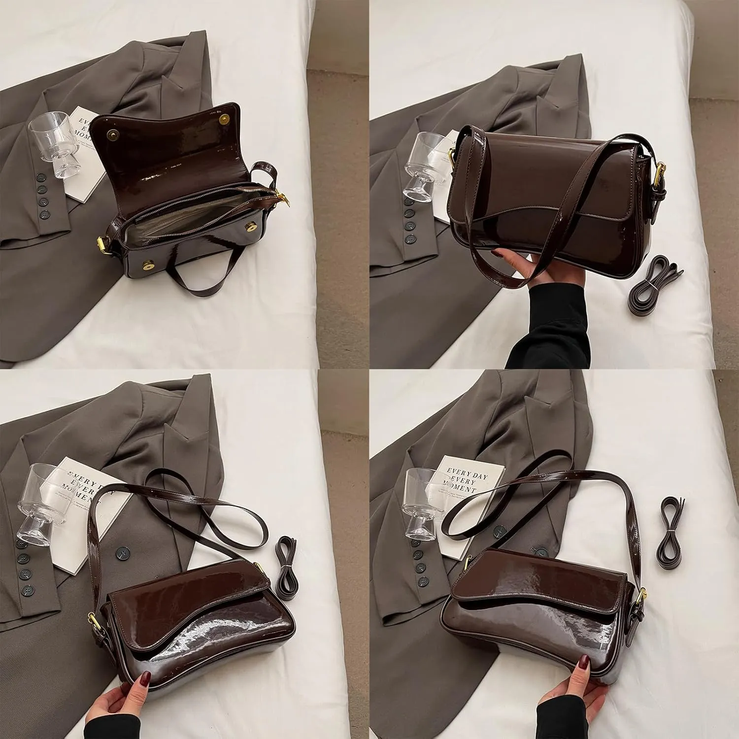 Shoulder Bag for women Y2K Crossbody Vegan Leather Purse Straps Retro Clutch Hobo Hadbags with 2 Removable