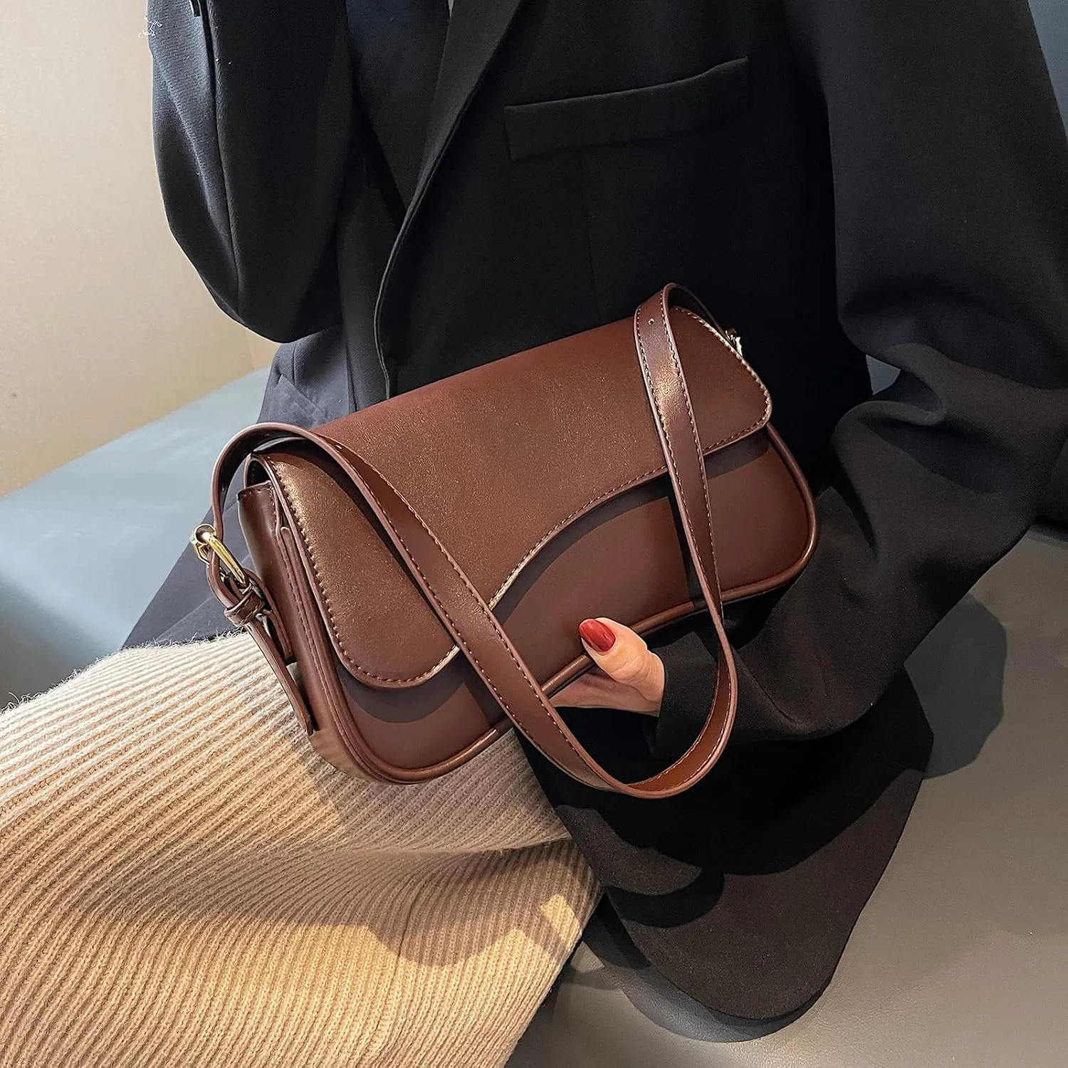 Shoulder Bag for women Y2K Crossbody Vegan Leather Purse Straps Retro Clutch Hobo Hadbags with 2 Removable