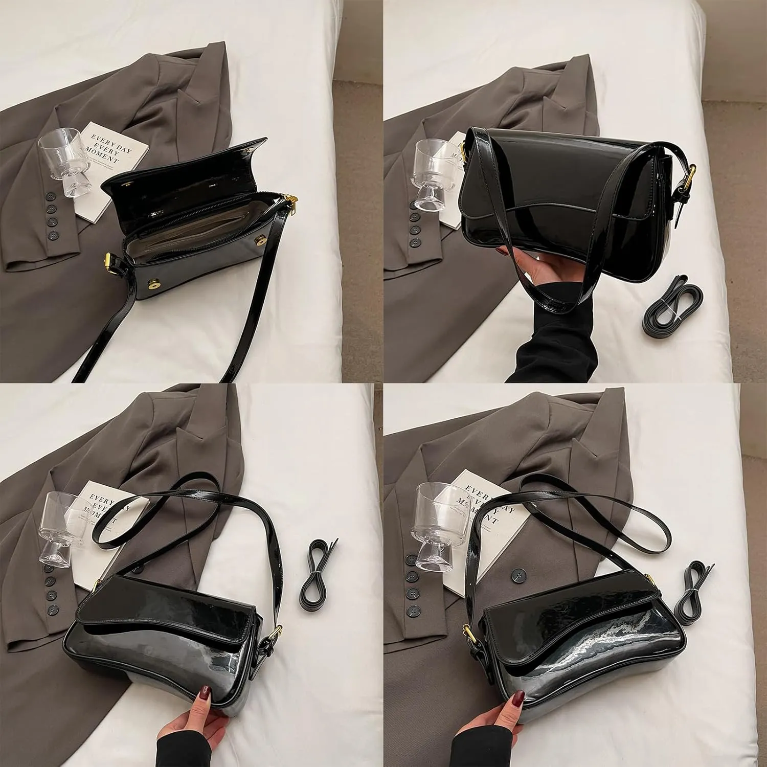 Shoulder Bag for women Y2K Crossbody Vegan Leather Purse Straps Retro Clutch Hobo Hadbags with 2 Removable