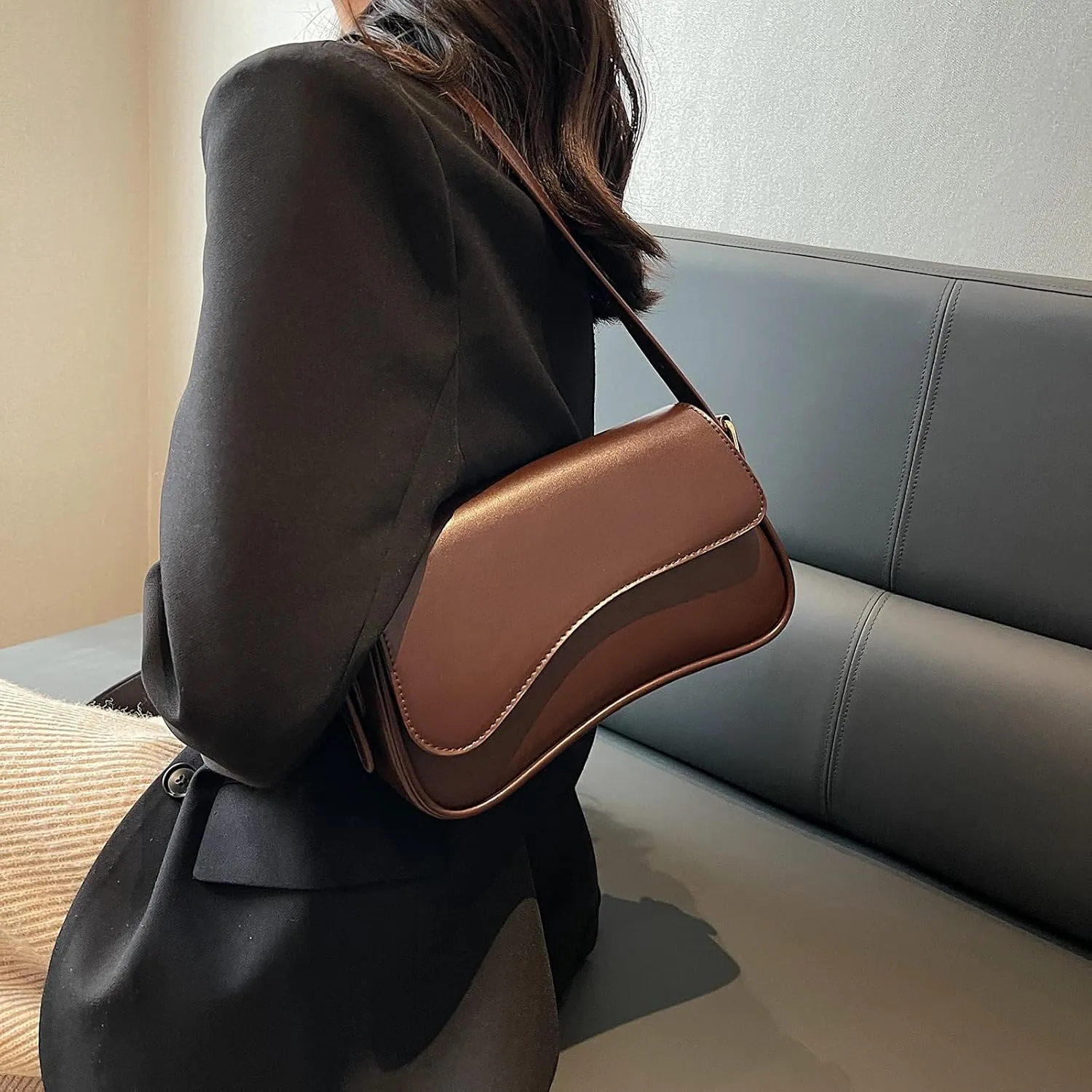 Shoulder Bag for women Y2K Crossbody Vegan Leather Purse Straps Retro Clutch Hobo Hadbags with 2 Removable