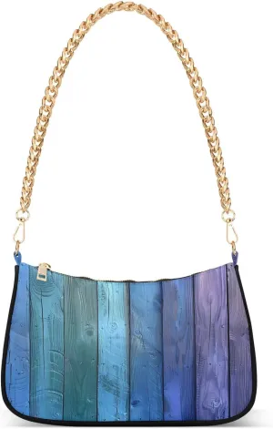 Shoulder Bags for Women Blue and Green Wood Background Tote HandBag Shoulder Bags purse with Chain Zipper Closure