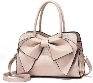 Shoulder Bags for Women Cute Big Bow Tote Handbag PU Patent Leather Purse Work Shopper Satchel with Zipper Closure