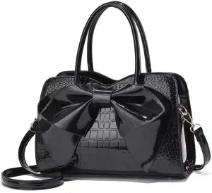 Shoulder Bags for Women Cute Big Bow Tote Handbag PU Patent Leather Purse Work Shopper Satchel with Zipper Closure