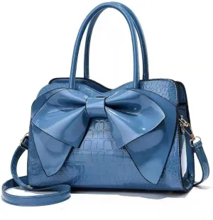 Shoulder Bags for Women Cute Big Bow Tote Handbag PU Patent Leather Purse Work Shopper Satchel with Zipper Closure