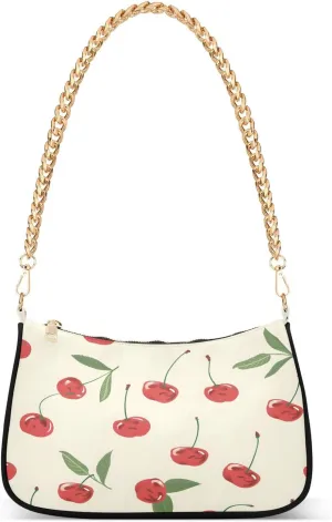 Shoulder Bags for Women Red Cherry Printed Material Hobo Tote Handbag Small Clutch Purse with Zipper Closure