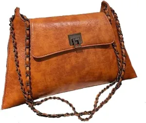 Shoulder carry bag Hand Bag/Elegant Flap novelty Bag PU leather plain shoulder Bag(Brown)