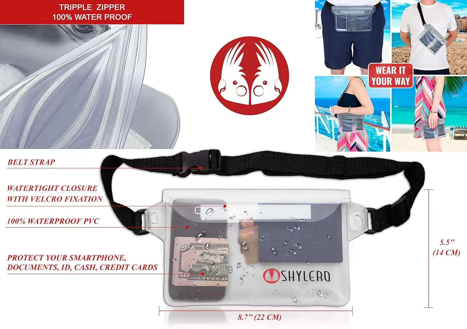 SHYLERO Beach Bag and Pool Bag Has Airtight Pouch, Magnetic Snap Closure. Beach Tote is Water Resistant. Family Size