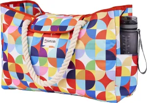 SHYLERO Beach Bag and Pool Bag Has Airtight Pouch, Magnetic Snap Closure. Beach Tote is Water Resistant. Family Size