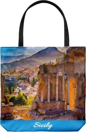 Sicily Italy Tote Bag - Casual & Big but Stylish Poplin Shoulder Handbag for Work & Travel