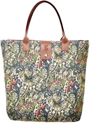 Signare Tapestry Golden Lily Foldable Shopper Bag, Compact, Reusable and Eco-Friendly Handbag, Multicolor, (Open): W 38 x H 35.5 x D 9 cm
