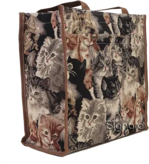 Signare Tapestry Shoulder Bag Reusable Shopping Tote for Women with Cat Design (SHOP-CAT)