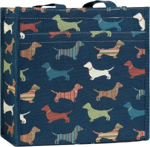 Signare Tapestry Shoulder Bag Shopping Bag for Women in Dachshund Design (SHOP-DACH)