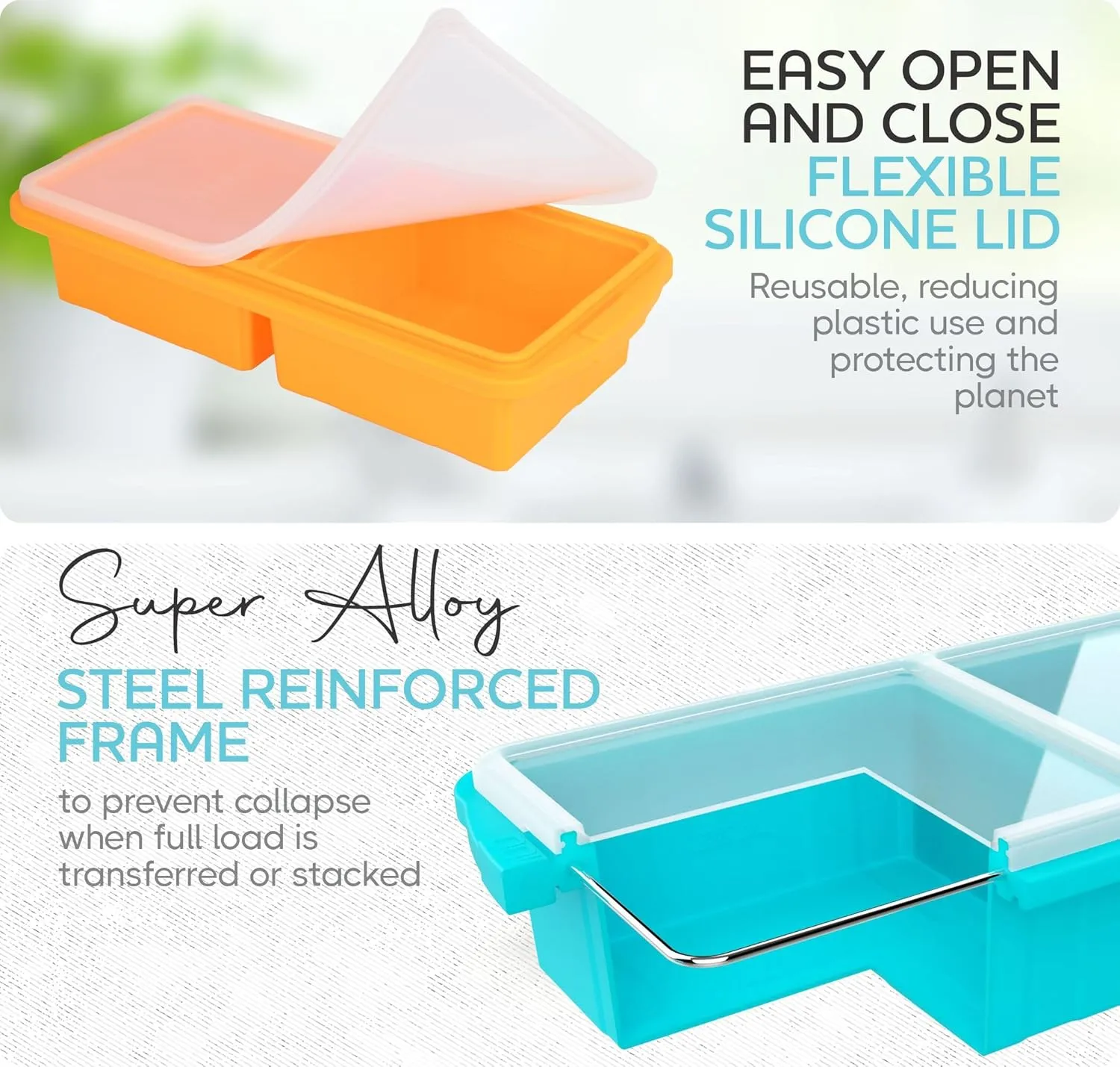 Silicone Freezer Tray With Lid-Soup Freezer Container molds-2-cup Extra Large Ice Cube Tray-makes 4 perfect 500ml portions cubes, For freezing soup,stews,sauces.Oven&Dishwasher-Safe(2-Pack)