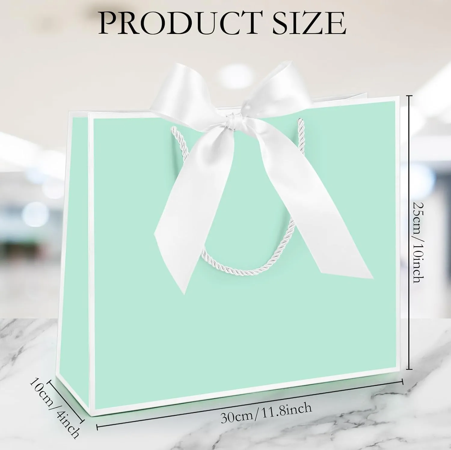 Silkfly 12 Pcs Thank You Gift Bags with Handle 11.8x10x4'' Welcome Bags Return Gifts with Bow Ribbon for Bridesmaid Baby Shower Mother's Day Graduation Wedding Housewarming Birthday(Mint Green, White)