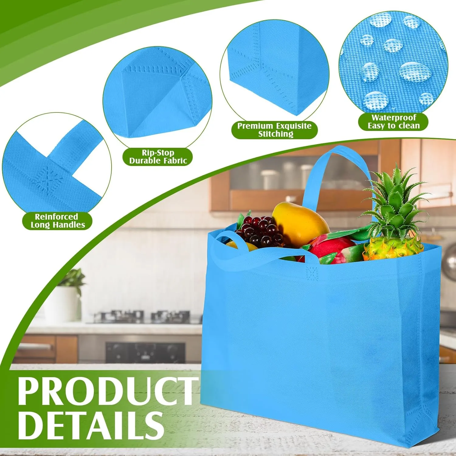 Silkfly 200 Pieces Non Woven Tote Bag Bulk Large Reusable Shopping Bag Gift Grocery Bags with Handles Fabric Blank Tote Bag