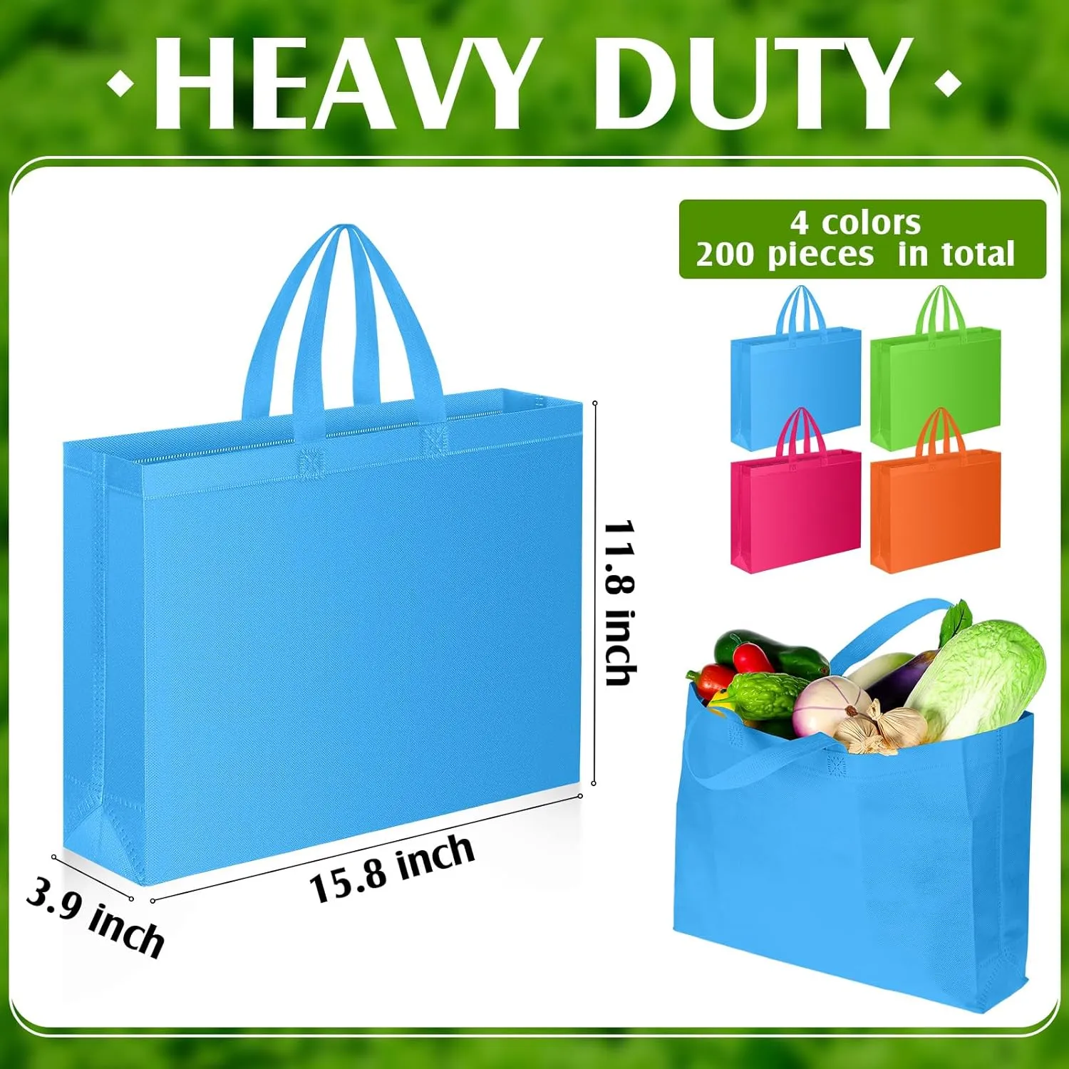 Silkfly 200 Pieces Non Woven Tote Bag Bulk Large Reusable Shopping Bag Gift Grocery Bags with Handles Fabric Blank Tote Bag
