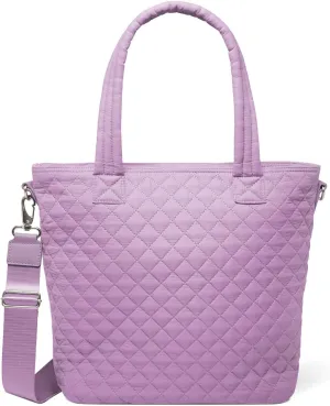 Simple Modern Quilted Tote Bag for Women | Medium Size w/Compartments & Laptop Sleeve | Adjustable Strap | Zipper Top