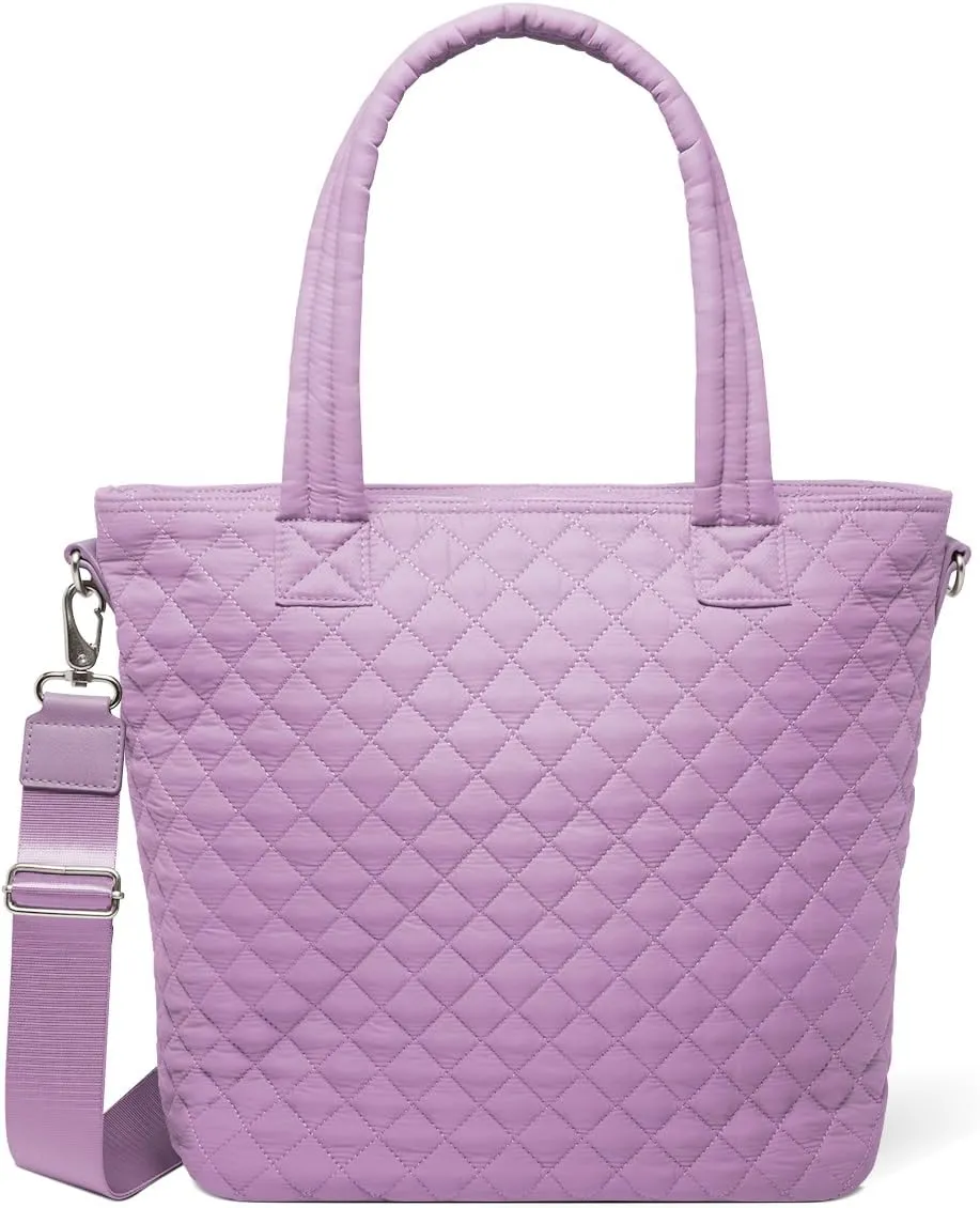 Simple Modern Quilted Tote Bag for Women | Medium Size w/Compartments & Laptop Sleeve | Adjustable Strap | Zipper Top