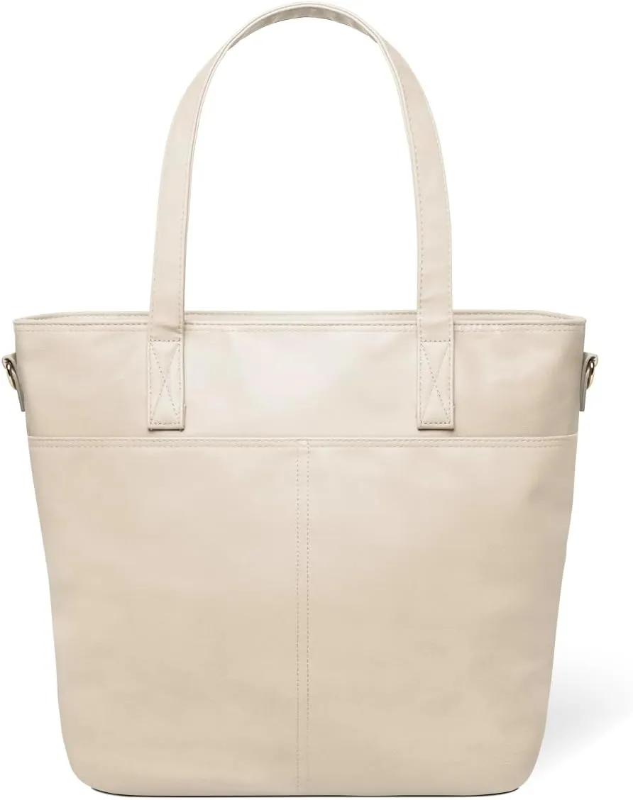 Simple Modern Vegan Leather Tote Bag for Women | Medium Work Purse with Compartments & Laptop Sleeve