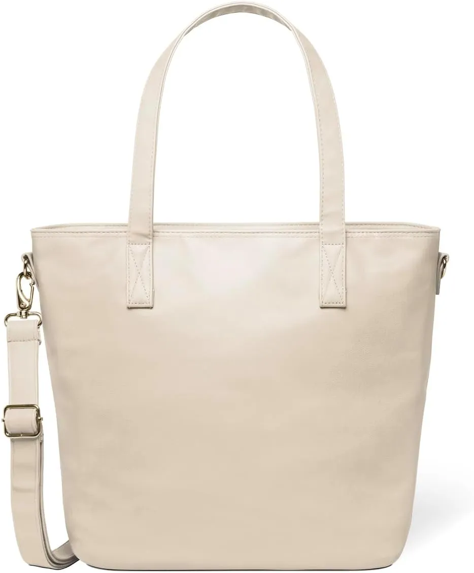 Simple Modern Vegan Leather Tote Bag for Women | Medium Work Purse with Compartments & Laptop Sleeve