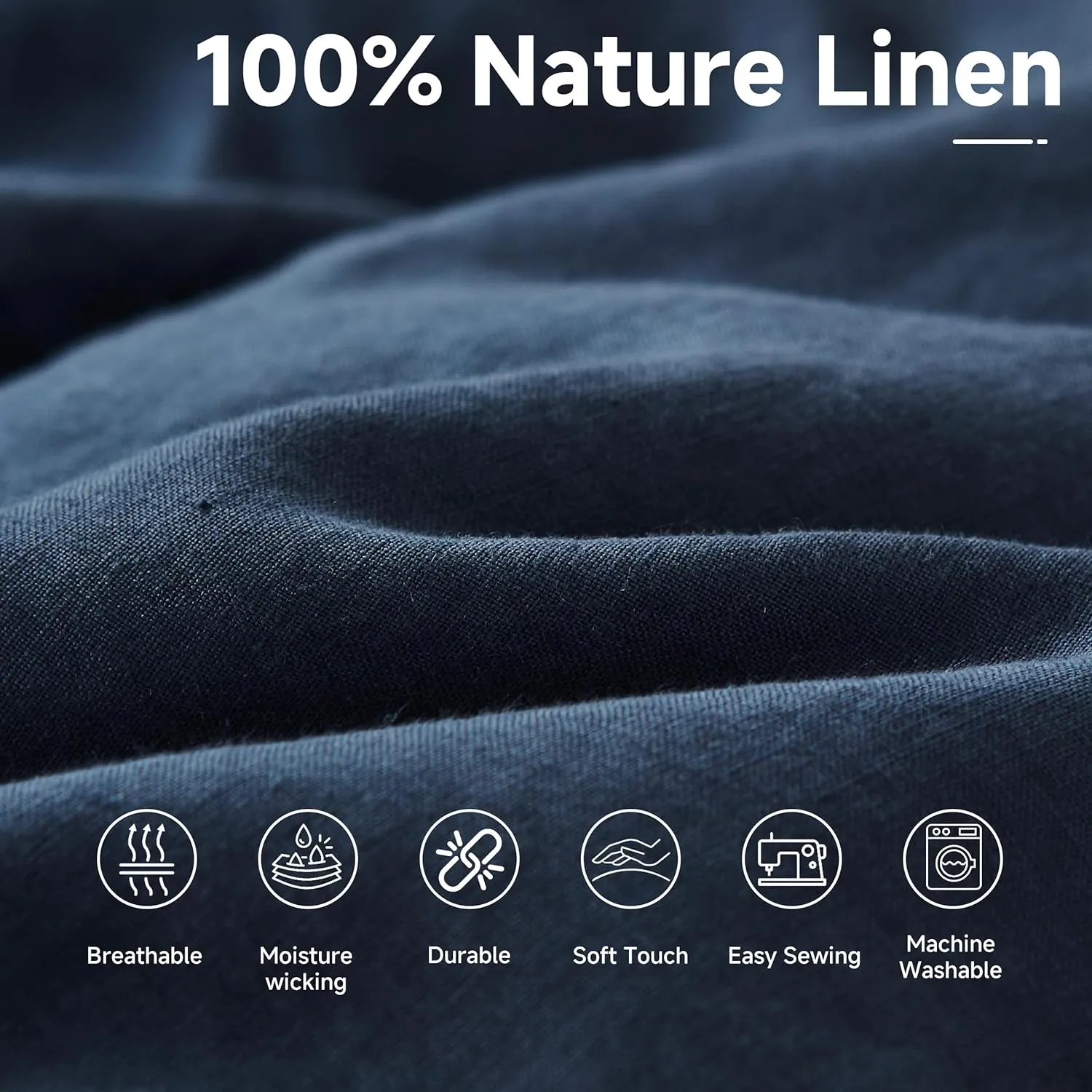 Simple&Opulence 100% Nature Pure Linen Fabric 78 Inch by The Yard, Plain Solid Color Linen Fabric for Sewing, Embroidery, Clothing, Needlework, Bag, Tablecloths, Garments Craft Accessories(Navy)