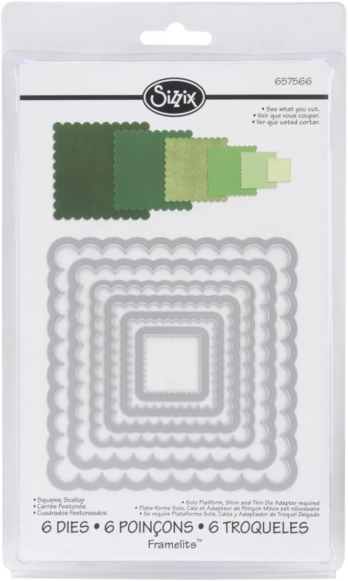 Sizzix Framelits Die Set 6/PK - Squares, Scallop