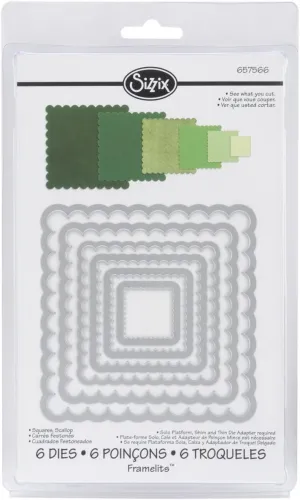 Sizzix Framelits Die Set 6/PK - Squares, Scallop