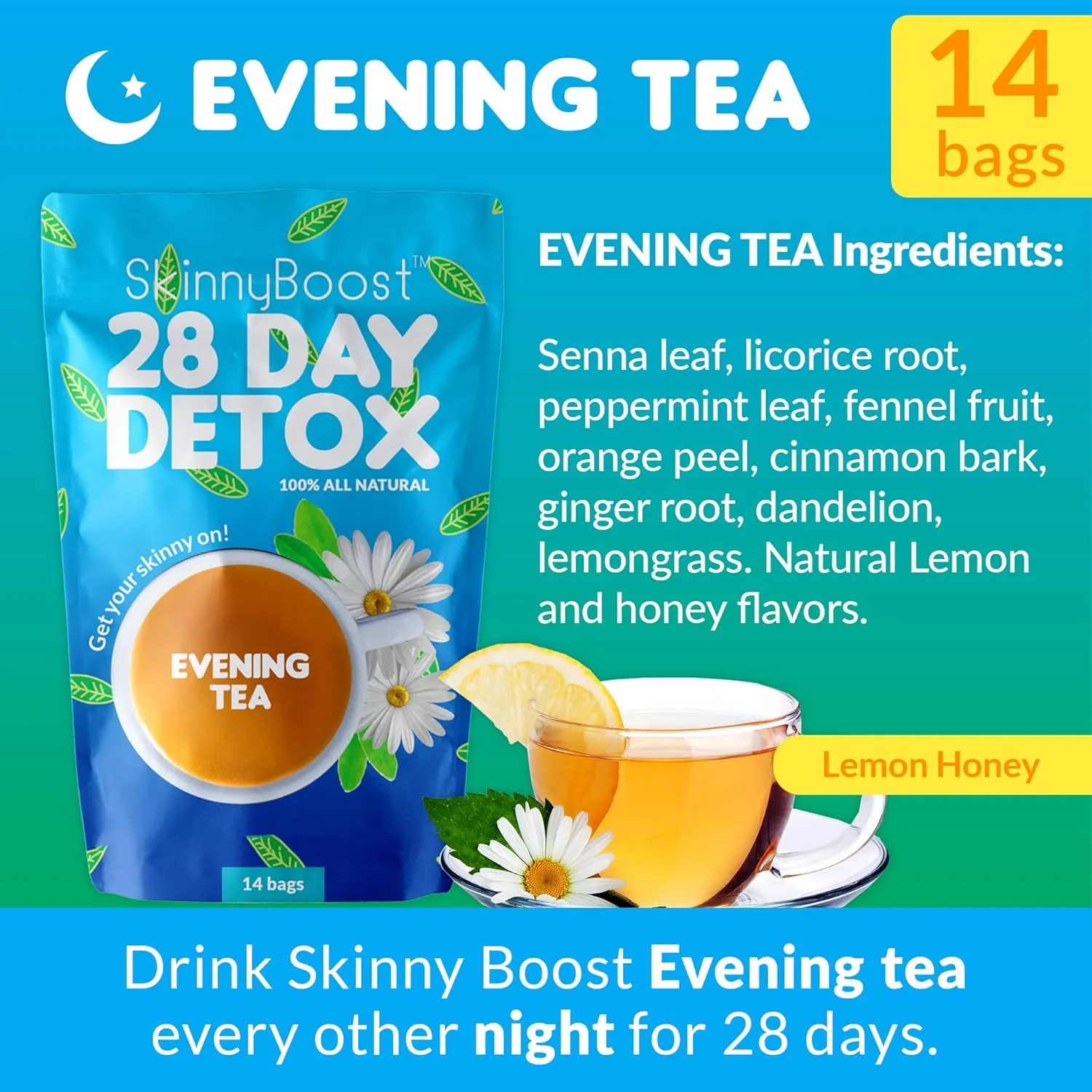 SkinnyBoost 28 Day Detox Tea Kit – Natural Cleansing & Bloating Support – 2 Pack - 28 Daytime Tea Bags & 14 Evening Tea Bags – Green Tea & Herbal Blend – Non-GMO, Vegan, Keto-Friendly, Sugar-Free