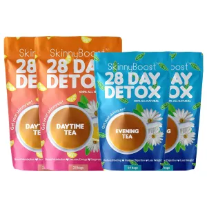 SkinnyBoost 28 Day Detox Tea Kit – Natural Cleansing & Bloating Support – 2 Pack - 28 Daytime Tea Bags & 14 Evening Tea Bags – Green Tea & Herbal Blend – Non-GMO, Vegan, Keto-Friendly, Sugar-Free