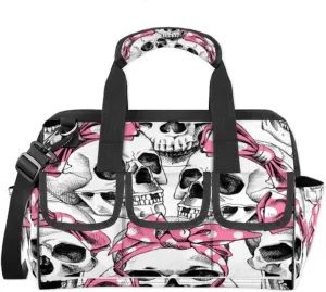 Skull Cute Pink Wide Mouth Tool Bags for Men and Women 14 Pockets Tool Tote Bag Pouch Heavy Duty Tool Organizer Bag with Adjustable Strape for Plumbers Electricians Handymen