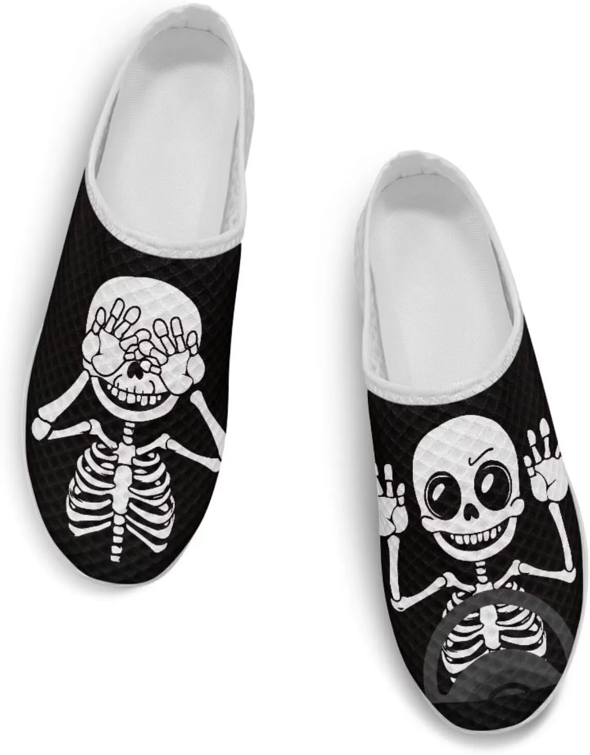 Skull Print Mule Sneakers for Women Breathable Loafers Low Top Garden Shoes Arch Support Mesh Flats Shoes