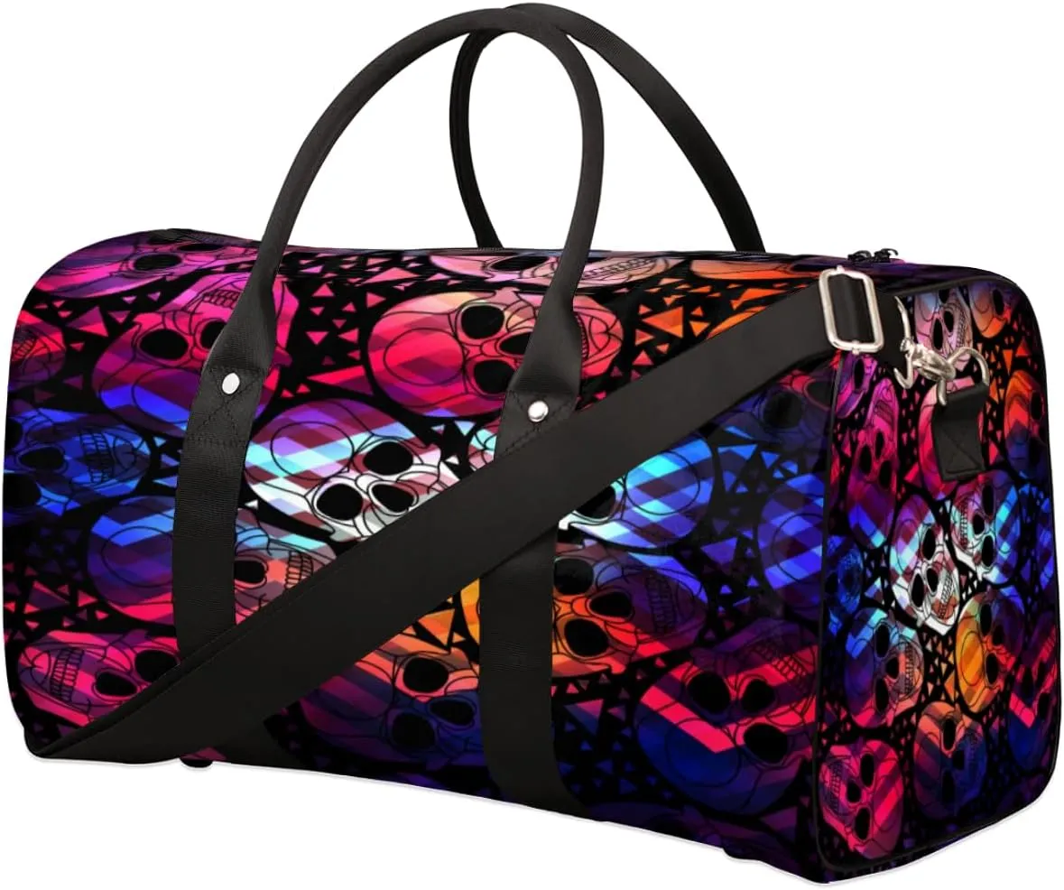 Skull Shadow Print Travel Duffle Bag Waterproof Foldable Weekender Bags for Women and Men Durable Carry on Overnight Bag with Shoulder Strap Lightweight Sports Gym Tote Bag