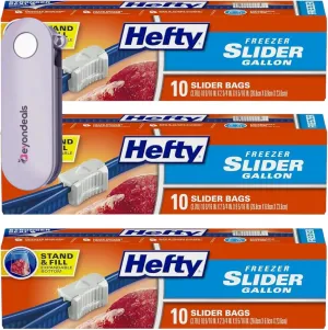 Slider Freezer Storage Bags, 1-Gallon Size For Organizing, Bundled With Beyondeals Foldable Kitchen Peeler - Space-Saving & Fresh, Versatile & Resealable, Stronger Seal [Pack Of 3]