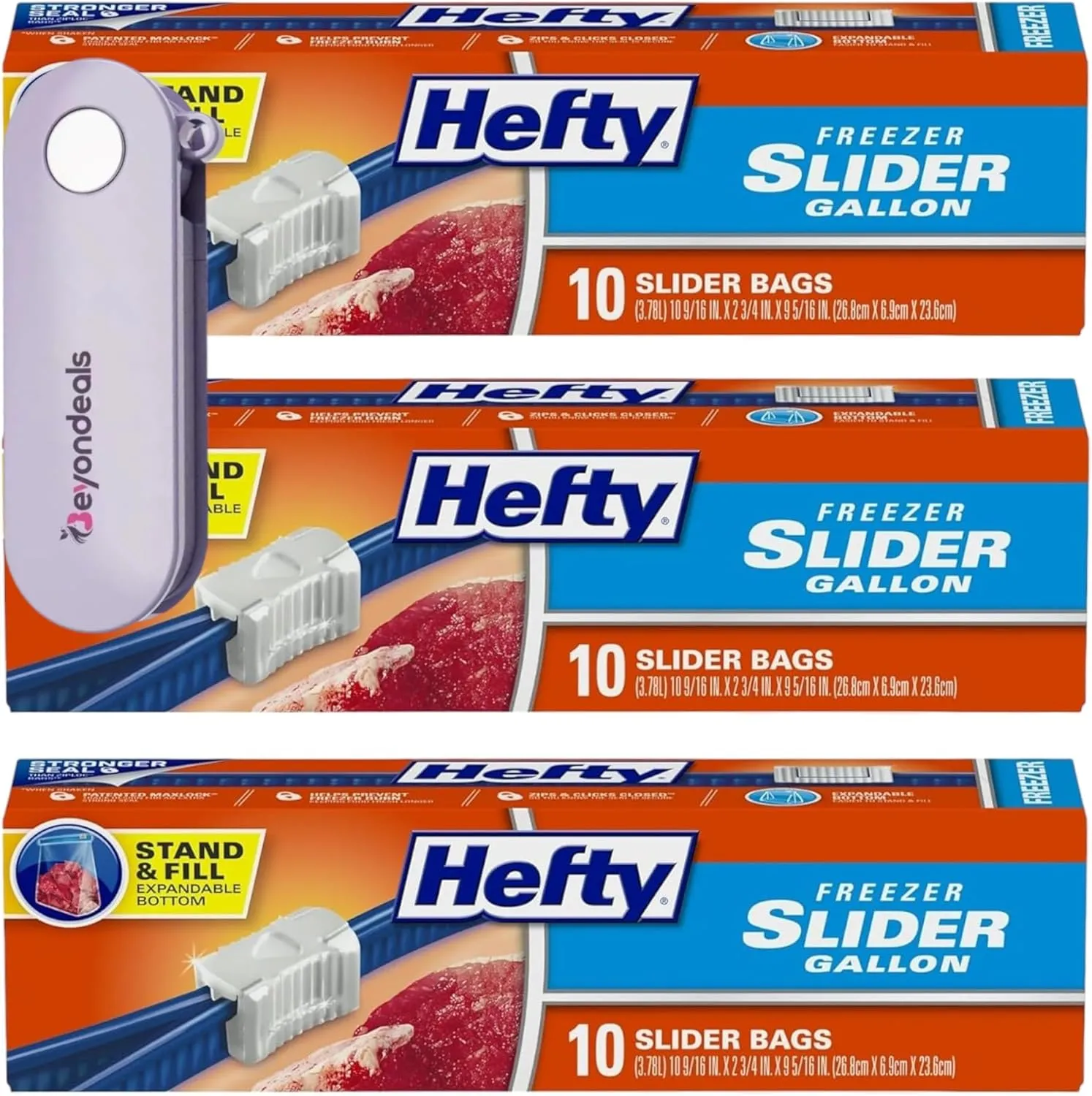 Slider Freezer Storage Bags, 1-Gallon Size For Organizing, Bundled With Beyondeals Foldable Kitchen Peeler - Space-Saving & Fresh, Versatile & Resealable, Stronger Seal [Pack Of 3]