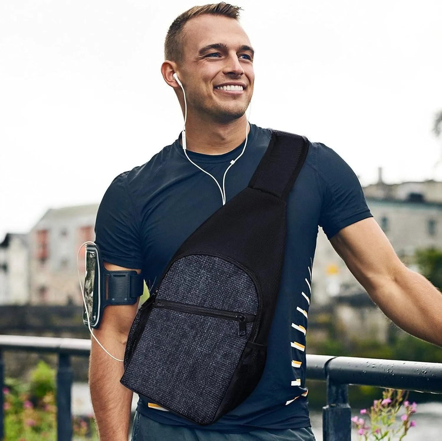 Sling Backpack for Women Men Crossbody Chest Bag Travel Dark Blue Denim Daypack Shoulder Bag for Hiking
