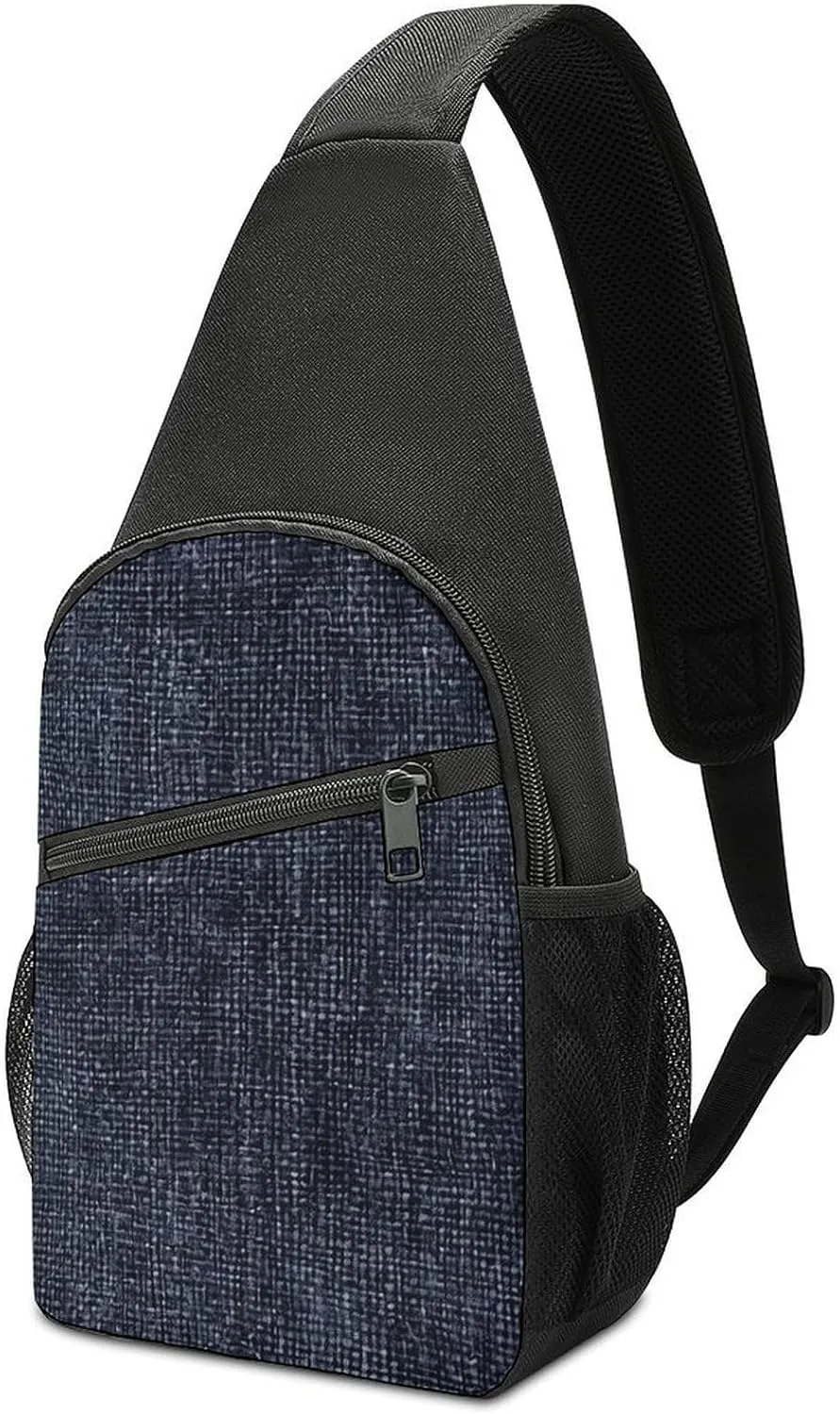 Sling Backpack for Women Men Crossbody Chest Bag Travel Dark Blue Denim Daypack Shoulder Bag for Hiking