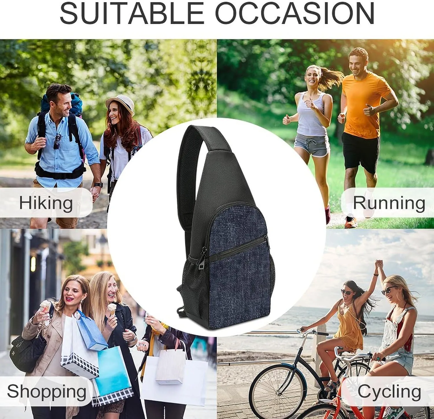 Sling Backpack for Women Men Crossbody Chest Bag Travel Dark Blue Denim Daypack Shoulder Bag for Hiking