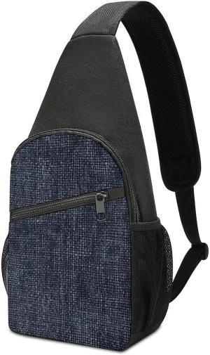 Sling Backpack for Women Men Crossbody Chest Bag Travel Dark Blue Denim Daypack Shoulder Bag for Hiking