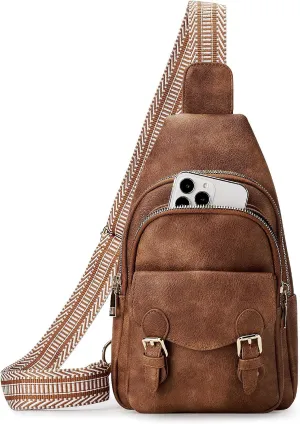 Sling Bag Small Fanny Pack Vegan Leather Crossbody Bags for Women Men Chest Bag Cross Body Backpack Travel Hiking Cycling Casual Adjustable Strap Purse, Camel