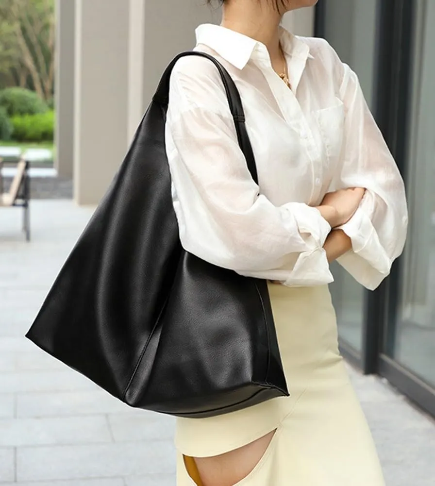 Slouchy Shoulder Bag for Women Large Soft Vegan Leather Totes Working Purse Casual Pure Handbag Top-handle Satchel