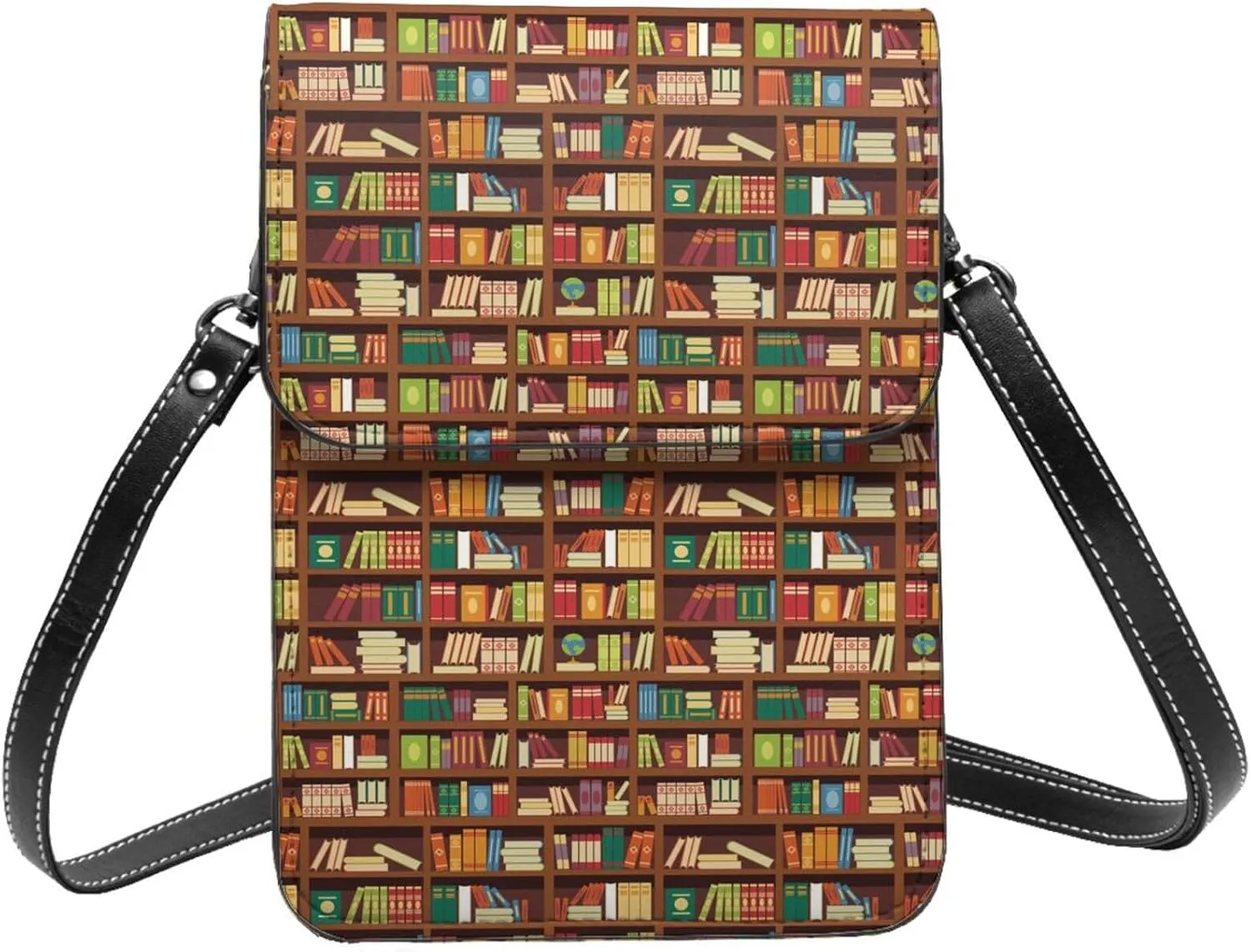 Small Crossbody Bags for Women, Leather Library Vintage Bookshelf Print Cell Phone Cross Body Bag Wallet Purses