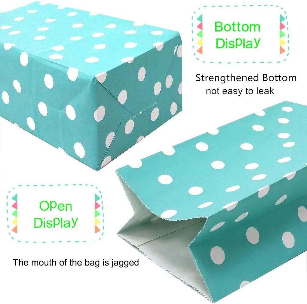 Small Goodie Bags Dot Paper Party Favor Bag Polka Dot Paper Lunch Bags for Snack Nuts Goodie for Baby Shower Kid's Birthday Wedding (5.1 x 3.1 x 9.4 in, Teal Blue, 50 CT)