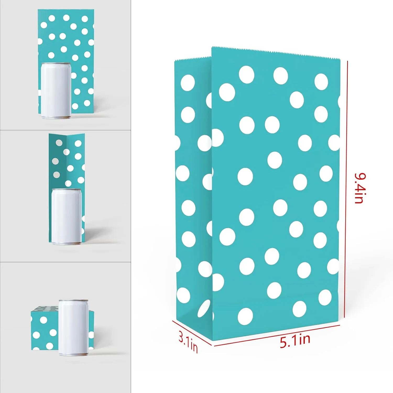 Small Goodie Bags Dot Paper Party Favor Bag Polka Dot Paper Lunch Bags for Snack Nuts Goodie for Baby Shower Kid's Birthday Wedding (5.1 x 3.1 x 9.4 in, Teal Blue, 50 CT)