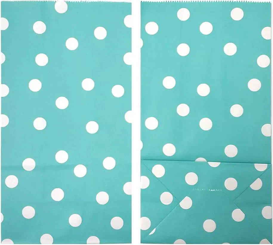 Small Goodie Bags Dot Paper Party Favor Bag Polka Dot Paper Lunch Bags for Snack Nuts Goodie for Baby Shower Kid's Birthday Wedding (5.1 x 3.1 x 9.4 in, Teal Blue, 50 CT)
