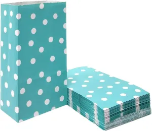 Small Goodie Bags Dot Paper Party Favor Bag Polka Dot Paper Lunch Bags for Snack Nuts Goodie for Baby Shower Kid's Birthday Wedding (5.1 x 3.1 x 9.4 in, Teal Blue, 50 CT)