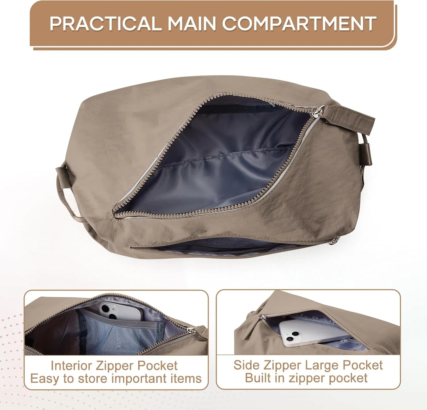 Small Gym Bag for Women, Mini Travel Duffle Bag with Two Ways to Carry, Waterproof Lightweight Backpacks Carry On Tote Bag for Sport, Workout, Swimming, Brown